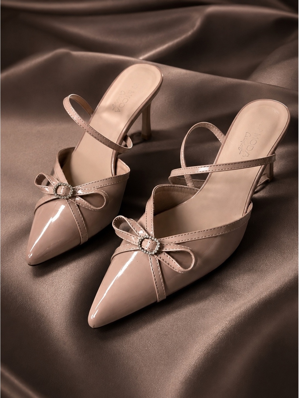 Women's Pink Patent Leather Pointed Toe Kitten Heel Slingback Shoes Top Moda